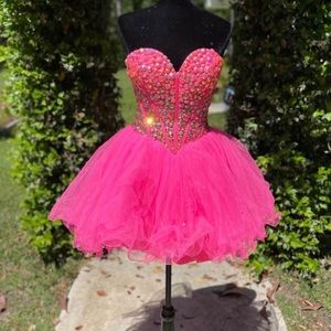 Hot Pink Sherri Hill Strapless Cocktail Dress/Homecoming Dress